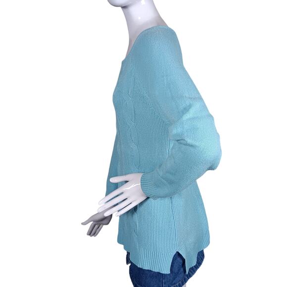 Cyrus Knit Top Light Blue Size Large Long Sleeve Round Neckline Cable Knit - Picture 3 of 13